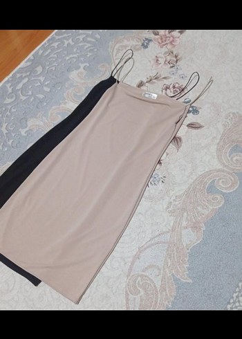 Siyah Midi İnce Askılı Elbise - Görsel 7