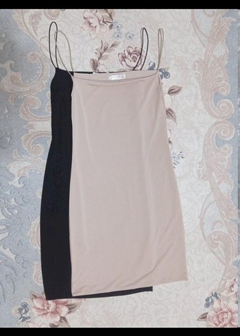 Siyah Midi İnce Askılı Elbise - Görsel 5