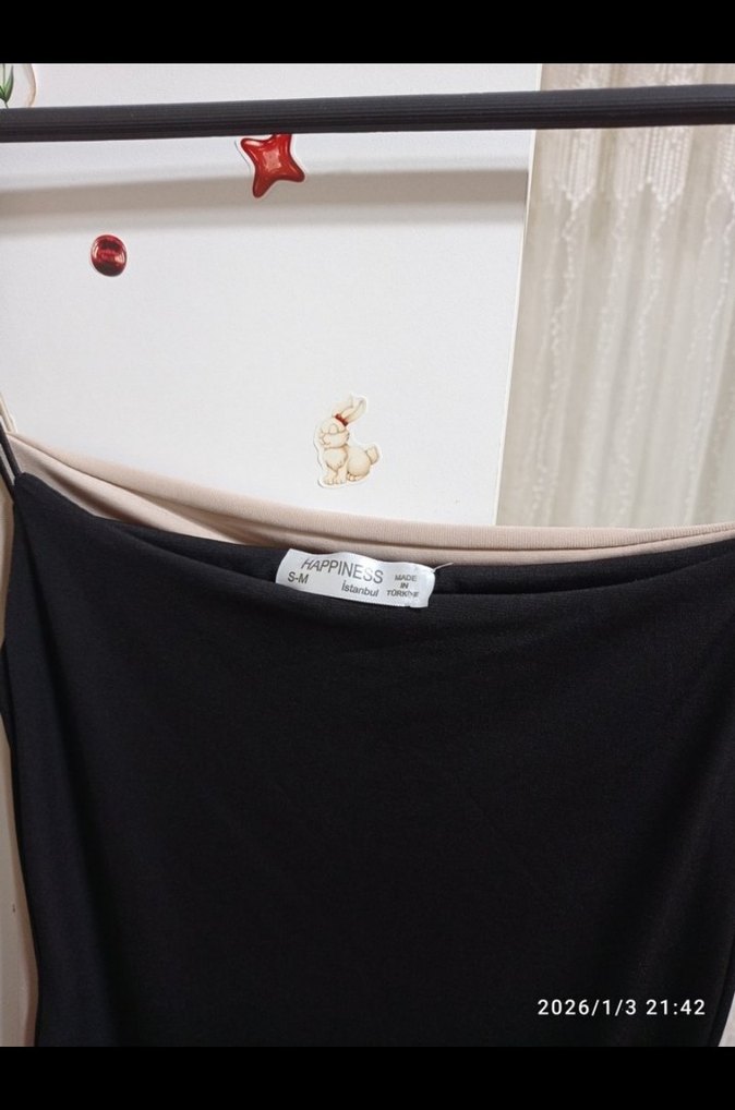 Siyah Midi İnce Askılı Elbise - Görsel 4