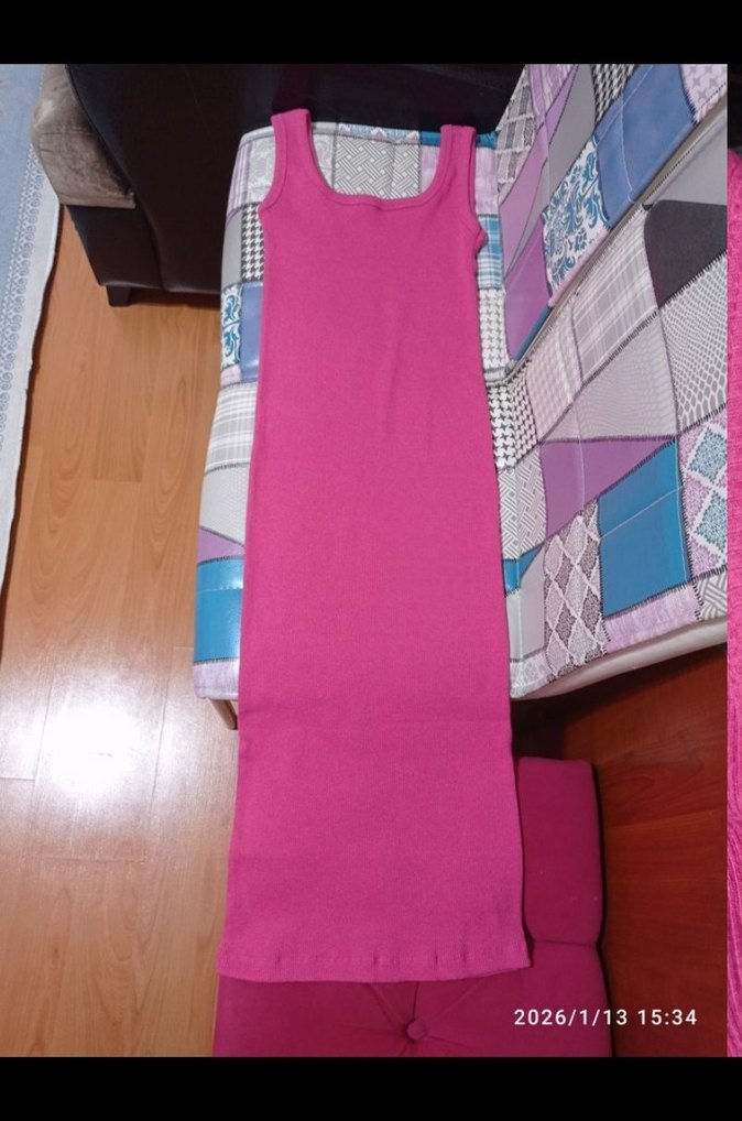 Sade Pembe Uzun Kadın Elbise - Görsel 3