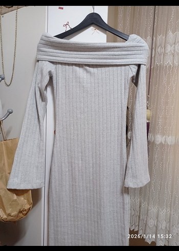 Gri Uzun Triko Kadın Elbise - Görsel 2