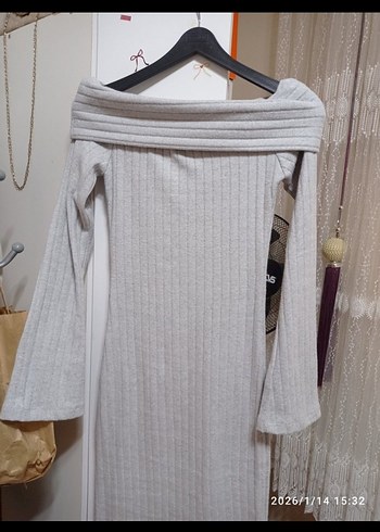 Gri Uzun Triko Kadın Elbise - Görsel 5