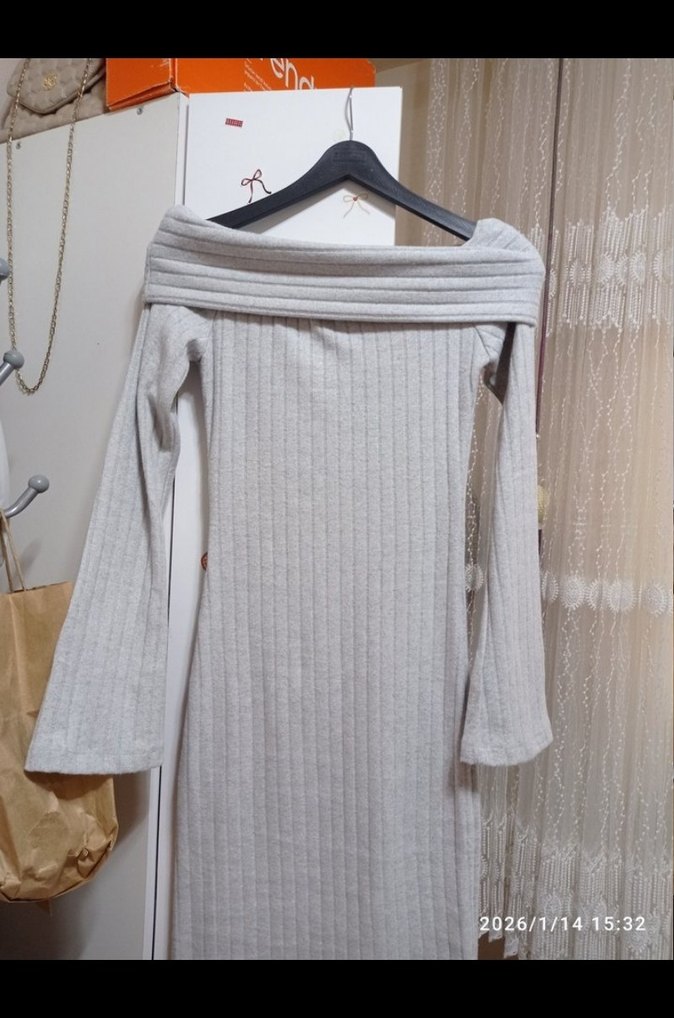 Gri Uzun Triko Kadın Elbise - Görsel 4