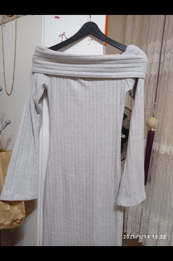 Gri Uzun Triko Kadın Elbise - Görsel 5