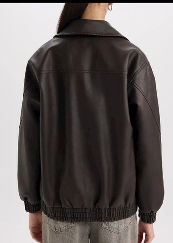 Kadın Kahverengi Deri Fermuarlı Ceket - Görsel 2