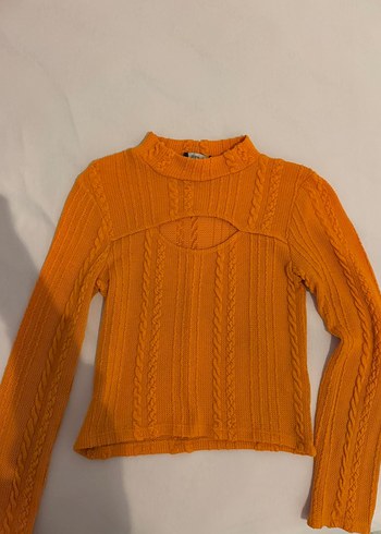 Sarı Yüksek Yakalı Örgü Kadın Kazak - Görsel 2