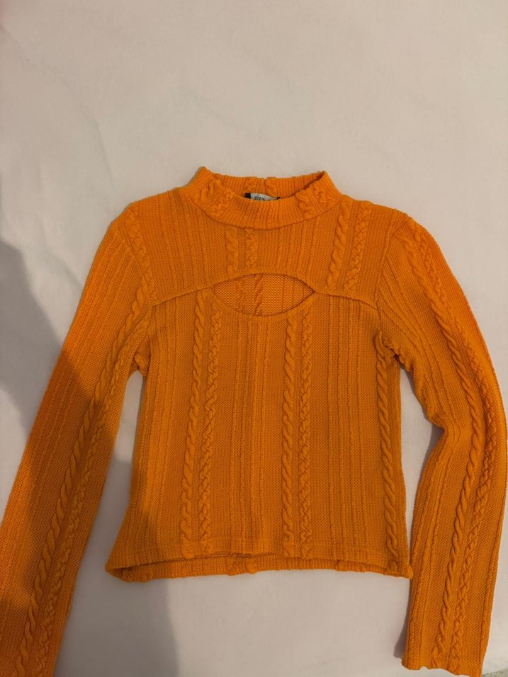 Sarı Yüksek Yakalı Örgü Kadın Kazak - Görsel 2