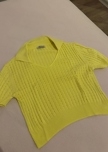 Sarı V Yakalı Kadın Triko Kazak - Görsel 2