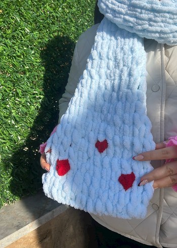 Mavi Örgü Kadın Şal - Görsel 2