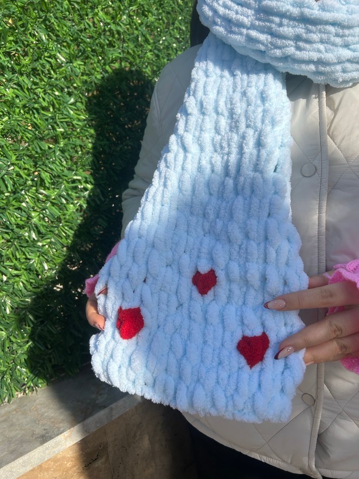 Mavi Örgü Kadın Şal - Görsel 2