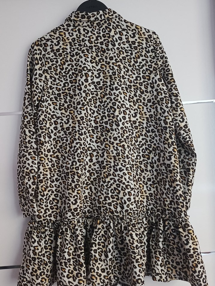 Leopar Desenli Uzun Kollu Mini Elbise - Görsel 3