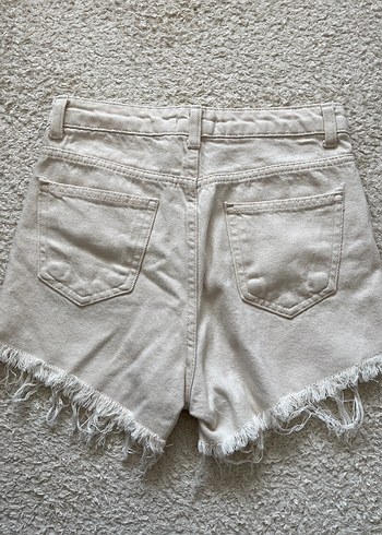 Krem kadın mini kot  şort - Görsel 2