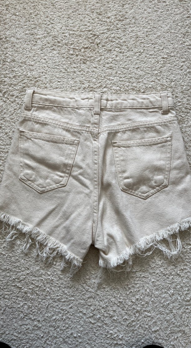 Krem kadın mini kot  şort - Görsel 2