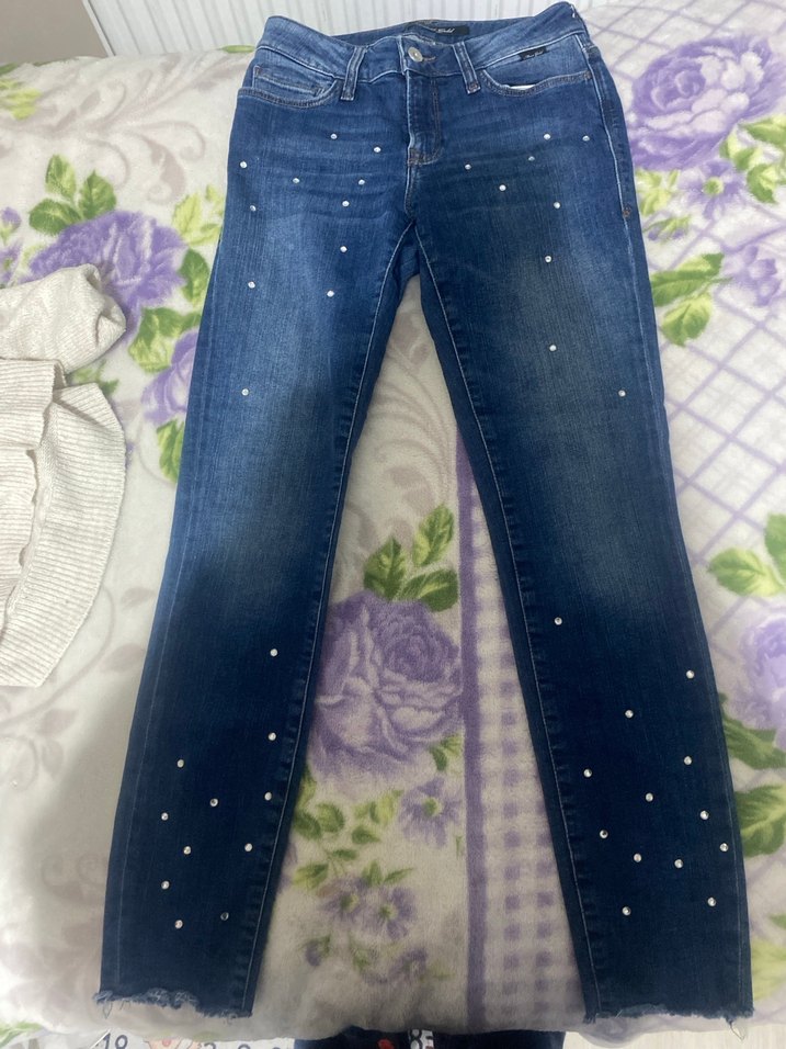 Kadın Mavi Denim Bağcıklı Skinny Jean - Görsel 5