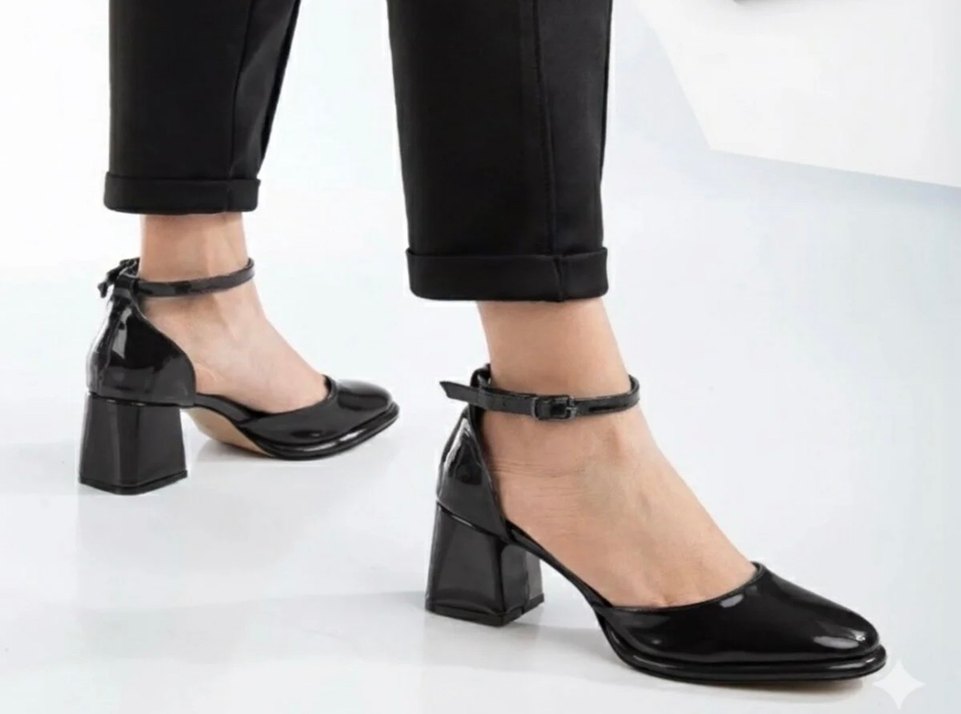 Rugan Kalın Topuklu Siyah Ayakkabı - Görsel 3