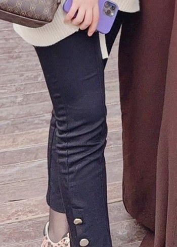 Adl Düğmeli Siyah Kadın Kumaş Pantolon - Görsel 2