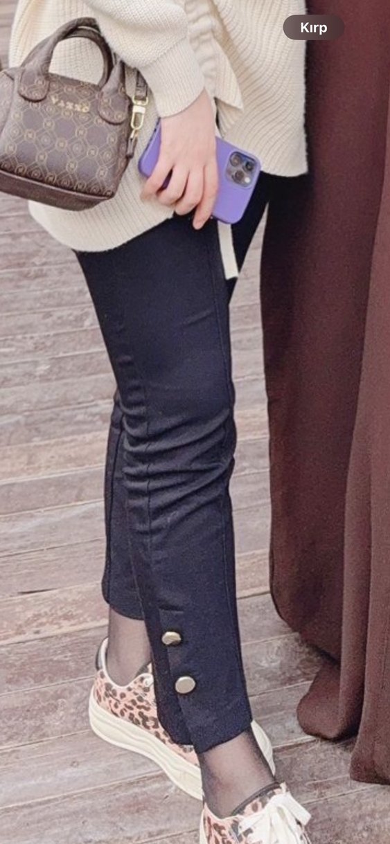 Adl Düğmeli Siyah Kadın Kumaş Pantolon - Görsel 2