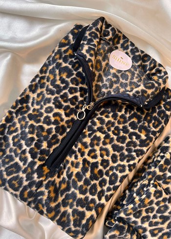 Leopar Desenli Polar Kadın  Pijama Takımı - Görsel 3