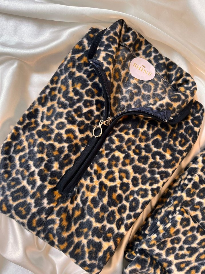 Leopar Desenli Polar Kadın  Pijama Takımı - Görsel 3