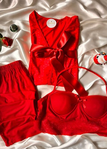 Kırmızı üçlü Pijama Takımı - Görsel 4