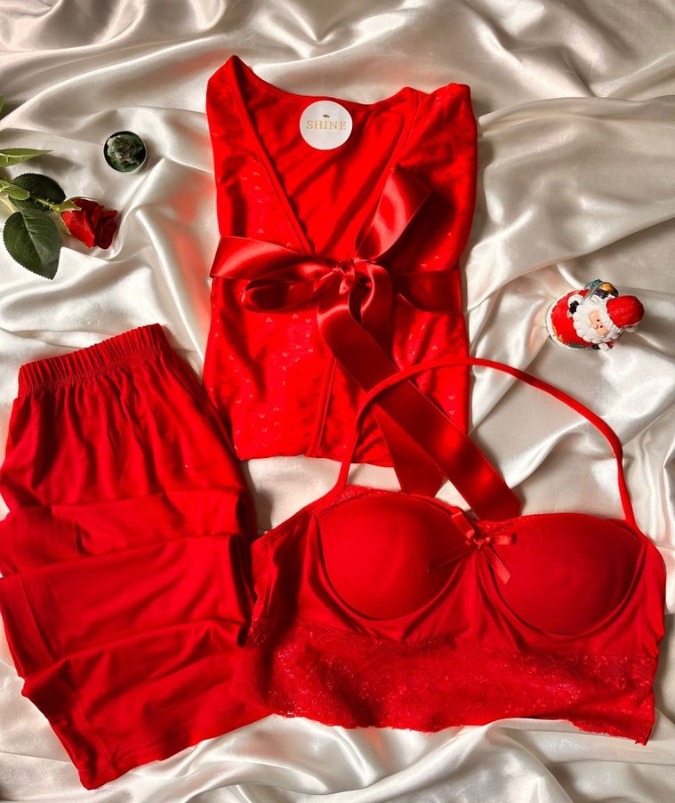 Kırmızı üçlü Pijama Takımı - Görsel 4