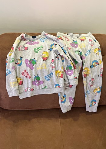 LC Waikiki Erkek Çocuk Gri Baskılı Uzun Kollu Pijama Takımı