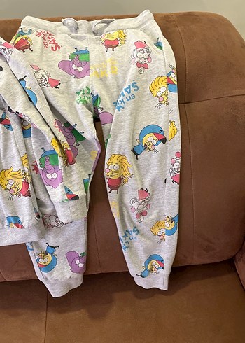 6 Yaş Beden gri Renk Erkek Çocuk Gri Baskılı Uzun Kollu Pijama Takımı