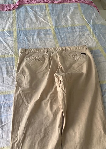 38 Beden beyaz Renk Bej Regular Fit Erkek Keten Pantolon