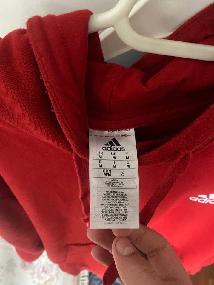 Erkek Kırmızı Adidas Kapüşonlu Sweatshirt - Görsel 3