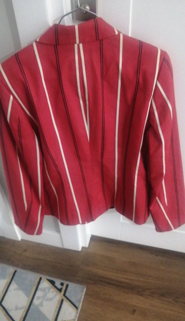 Düğmeli Kırmızı Çizgili Ceket - Görsel 3