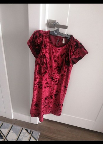 Bordo Kadife midi Elbise yuvarlak Yaka - Görsel 2