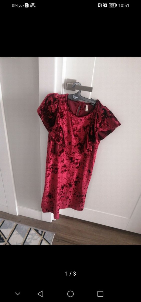 Bordo Kadife midi Elbise yuvarlak Yaka - Görsel 2