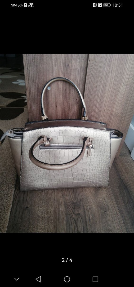 Bej Deri Yılan Desenli Tokalı Kadın Çanta - Görsel 2