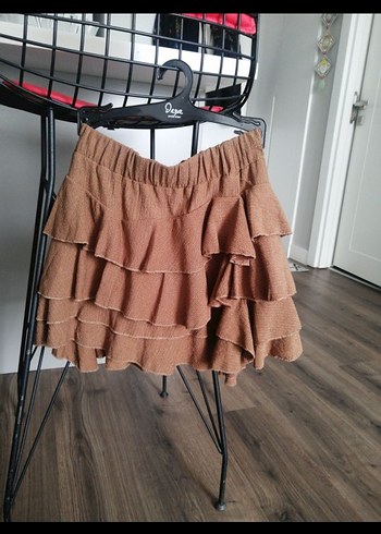 Kahverengi Fırfırlı Mini Etek - Görsel 2