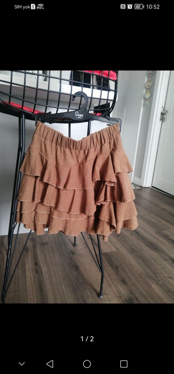 Kahverengi Fırfırlı Mini Etek - Görsel 2