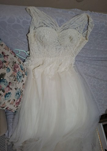 Straplez Bohem Uzun A-Line Gelinlik - Görsel 3