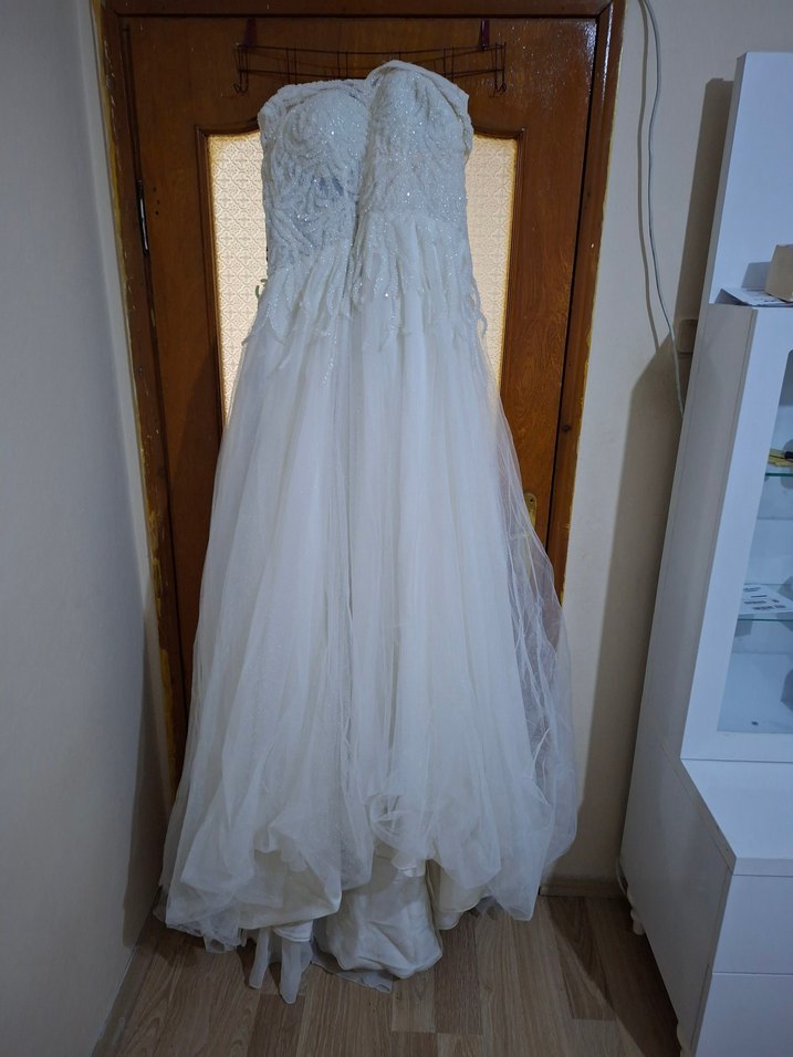 Straplez Bohem Uzun A-Line Gelinlik - Görsel 2