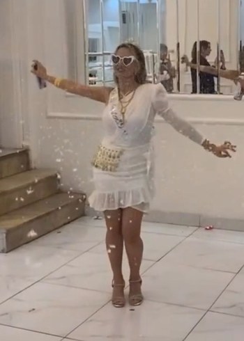 Beyaz Drapeli Midi Abiye Elbise - Görsel 3