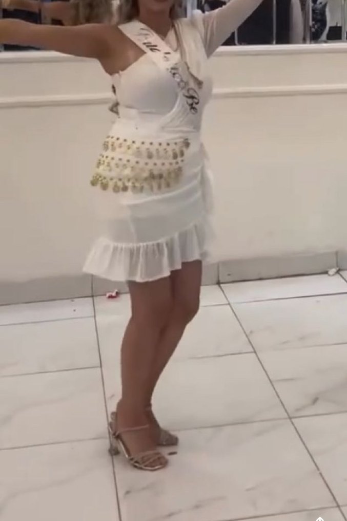 Beyaz Drapeli Midi Abiye Elbise - Görsel 2