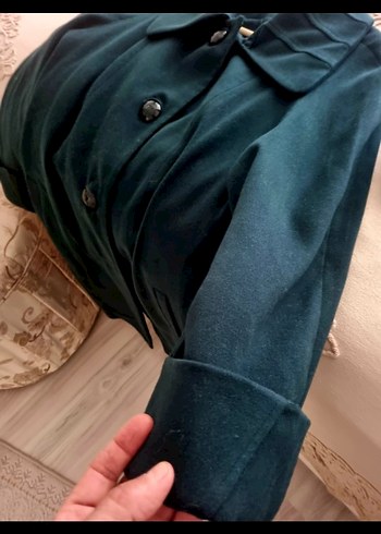 Petrol yeşil kışlık yarın kaban mont arika kumaş - Görsel 4