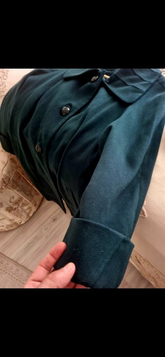 Petrol yeşil kışlık yarın kaban mont arika kumaş - Görsel 4