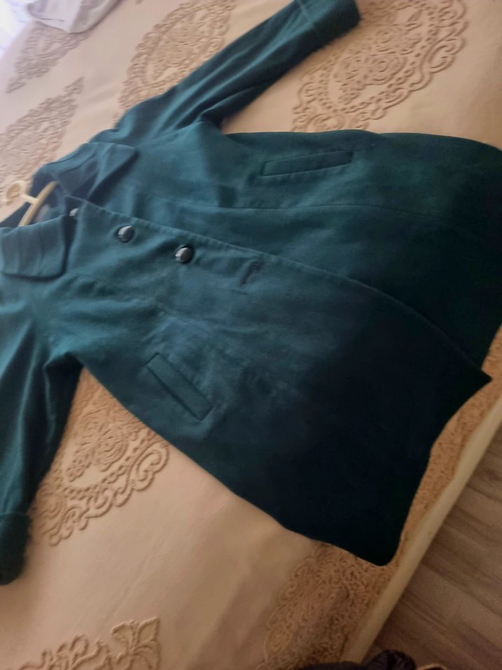 Petrol yeşil kışlık yarın kaban mont arika kumaş - Görsel 2