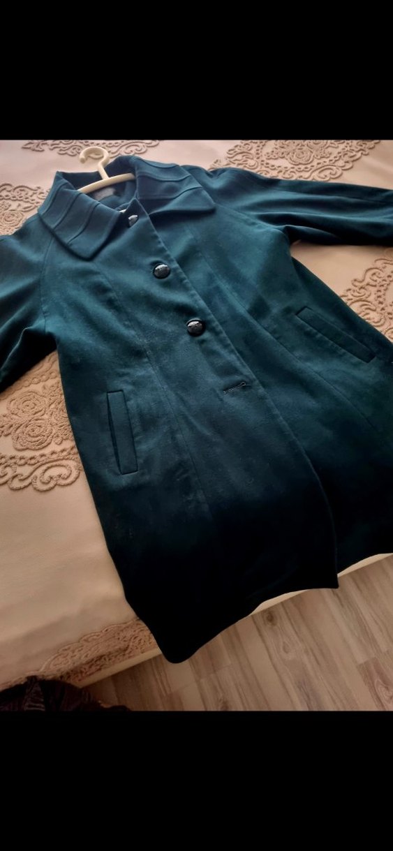 Petrol yeşil kışlık yarın kaban mont arika kumaş - Görsel 5