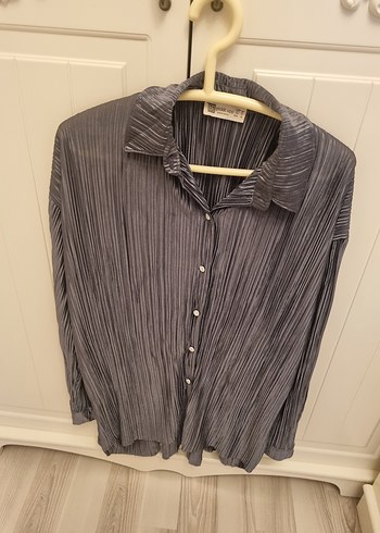 koyu gri parlak saten kömlek düğmeli kollu - Görsel 6