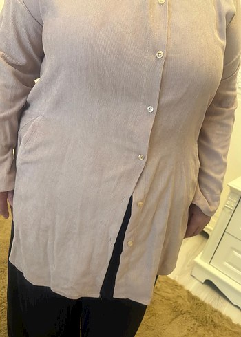 Bej Düğmeli Uzun Kollu kadife çizgili uzun - Görsel 3