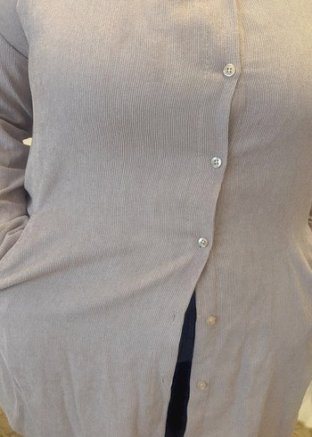 Bej Düğmeli Uzun Kollu kadife çizgili uzun - Görsel 6