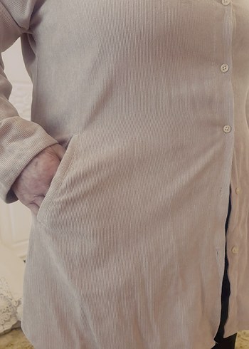 Bej Düğmeli Uzun Kollu kadife çizgili uzun - Görsel 7