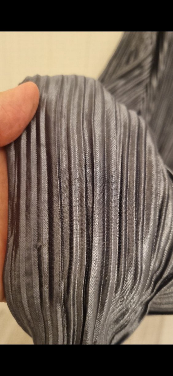 gri cizgili parlak gömlek önden düğmeli - Görsel 2