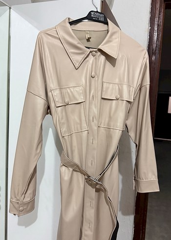 Bej Uzun Deri Kadın Ceket - Görsel 3