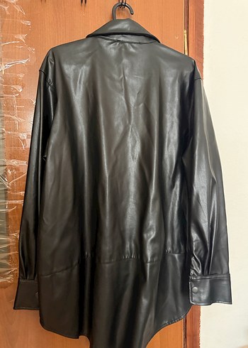 Düğmeli Siyah Deri Kadın Ceket - Görsel 3